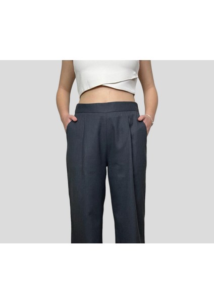 Kadın Gri Palazzo Yüksek Bel Pileli Cepli Bol Paça Pantolon indirimleri