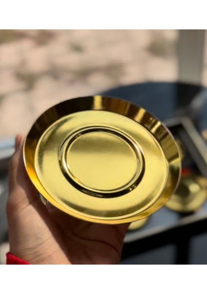 Paslanmaz Çelik Gold Yuvarlak 6 Adet Çay Tabağı Bardak Altlığı