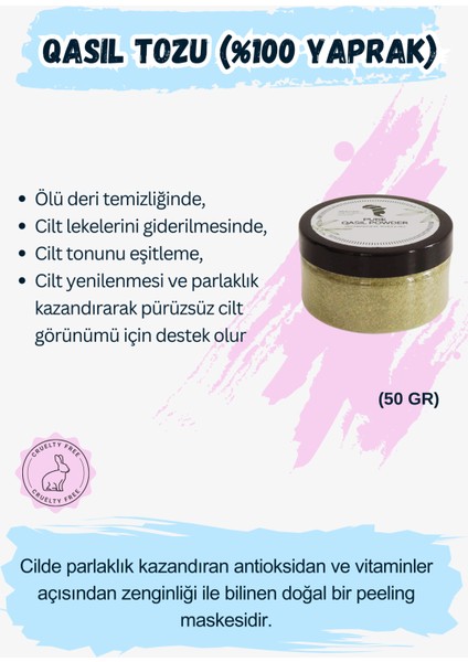 %100 Doğal Yüz Maskesi ve Peeling 50gr Qasil Tozu