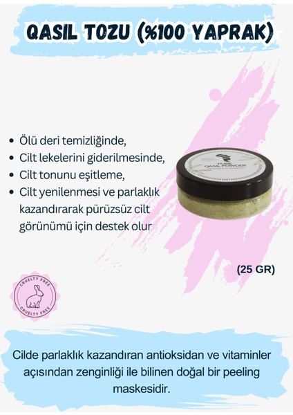 25GR Qasil Tozu, %100 Doğal Yüz Maskesi ve Peeling, Köpüren Yaprak Tozu