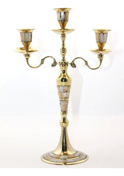 Pirinç Sedefli 3'lü Şamdan Model 1