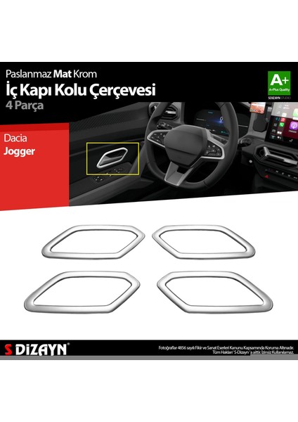 S-Dizayn Dacia Jogger Krom Iç Kapı Kolu Çerçevesi 4 Prç 2022 Üzeri A+ Kalite (Mat Krom)