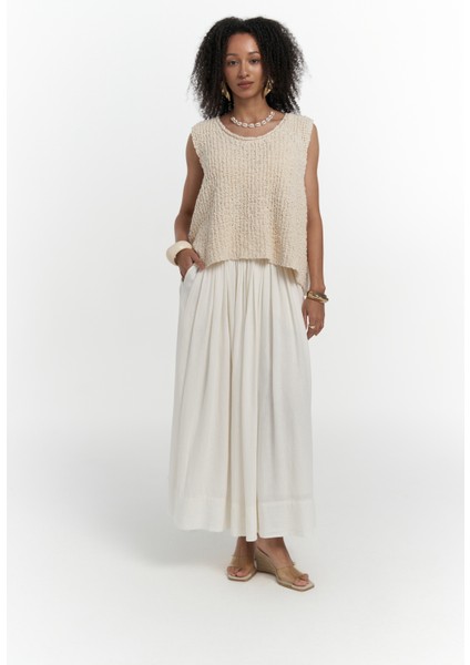 Knitle Rahat Kalıp Triko Bej Crop