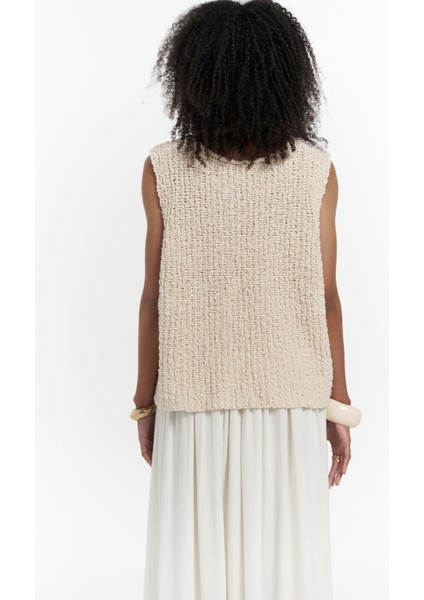 Knitle Rahat Kalıp Triko Bej Crop