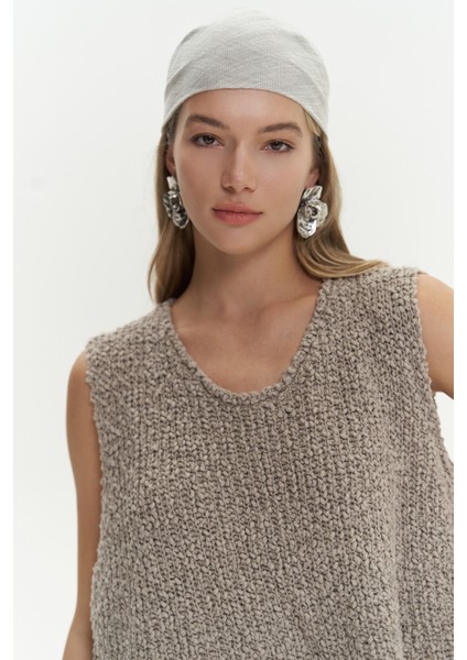 Knitle Rahat Kalıp Triko Vizon Crop