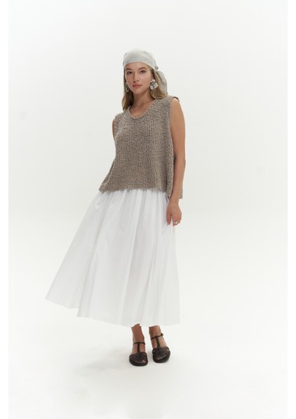 Knitle Rahat Kalıp Triko Vizon Crop