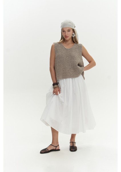 Knitle Rahat Kalıp Triko Vizon Crop