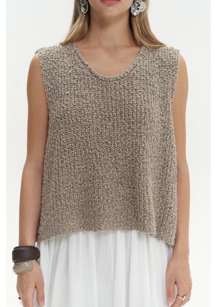 Knitle Rahat Kalıp Triko Vizon Crop