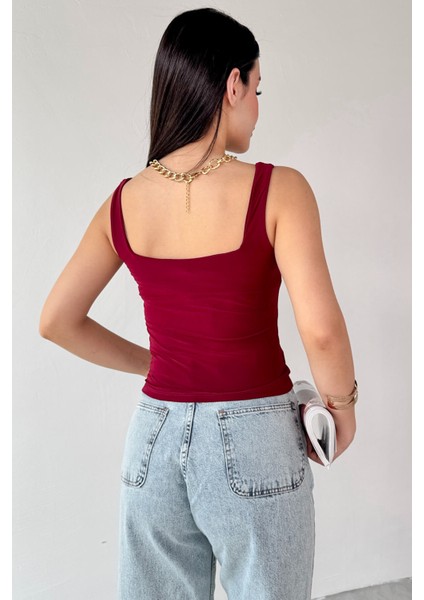BLZ-06280 Bordo Kare Yaka Askılı Bluz fırsatları