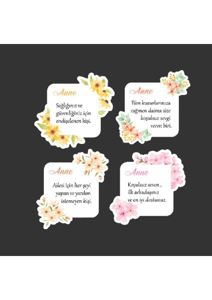 Mother\'s Day -Anneler Günü Tebrik Kartı 4 Lü Özel Kesim Kartlar-Anne-03
