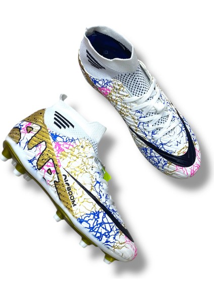 Çoraplı Airboom Krampon Beyaz Gold Siyah Desenli