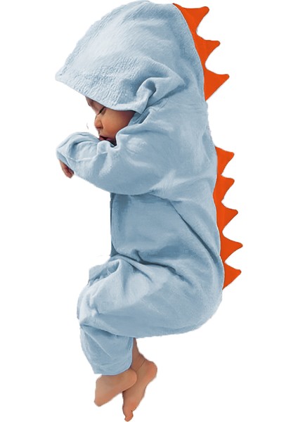 Kız Erkek Bebek ve Çocuk Kapüşonlu Müslin Dinozor Tulum