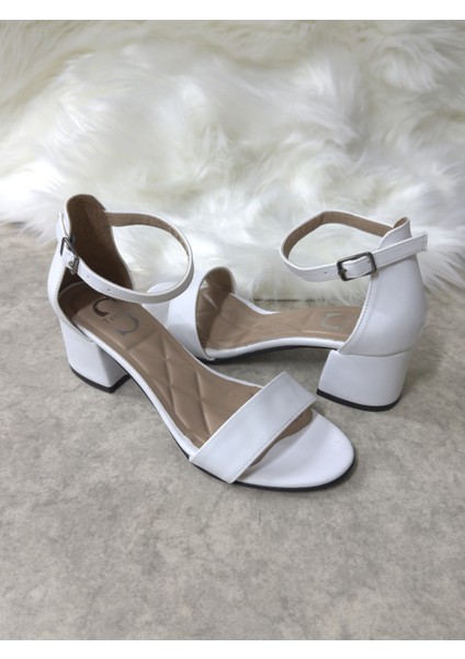 Günlük Kadın Ayakkabı Bilekten Bağlamalı Tek Bantlı Sandalet Kalın Topuklu Abiye Önü Açık 149