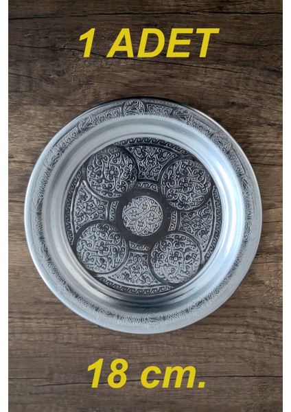 18 cm - Otantik Desenli Krom Çelik Meze ve Servis Tabağı