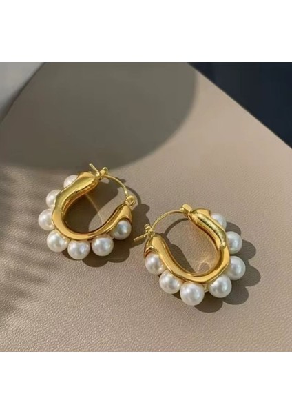 316L Gold Renk Incili Altın Kaplama Çelik Küpe fiyatları