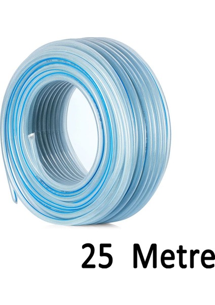 Örgülü Şeffaf Bahçe Hortumu 25 Metre Dayanıklı 3 Katlı Sağlam Çeşme Su Sulama Yıkama Hortum 12.5 mm 1/2"