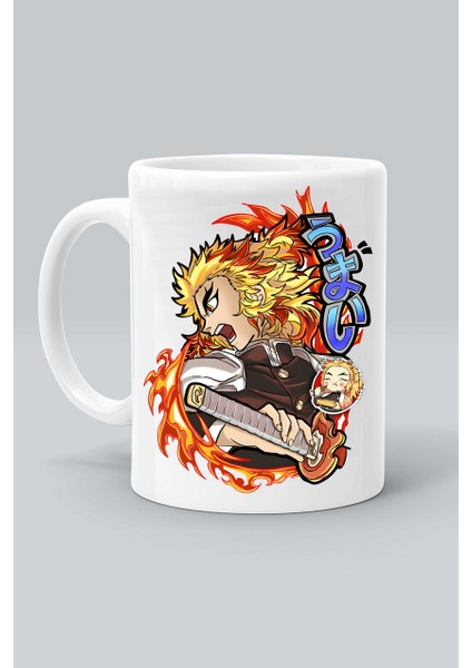 Kyojuro Rengoku Karakter Anime Demon Slayer Hashira Baskılı Beyaz Kupa Bardak