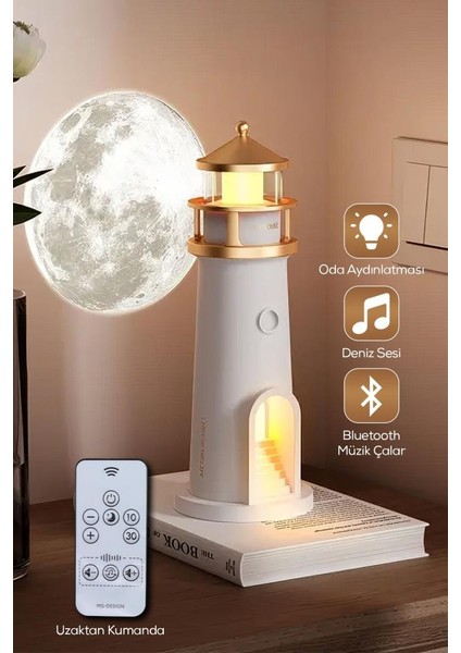 Deniz Feneri Görünümlü Bluetoothlu Hoparlör ve Gece Lambası