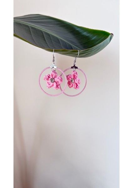 Handmade Çiçekli Halka Küpe