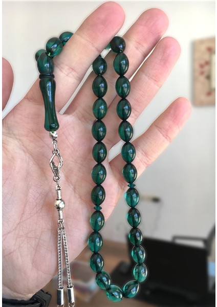 Petrol Yeşili Toz Kehribar Tesbih modelleri