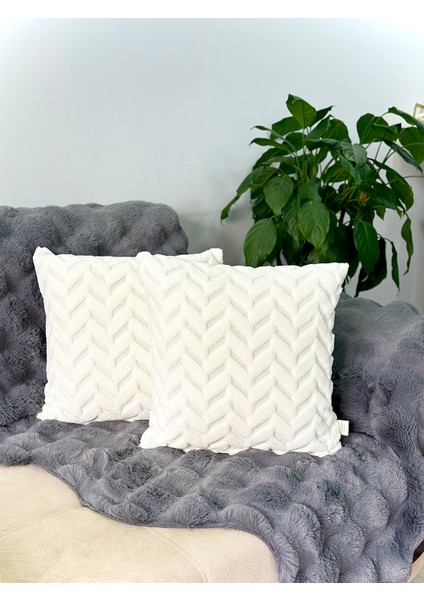 2'li Set Bohem Özel Tasarım Punch Panç Desen Ekru Dekoratif Kırlent Kılıfı Sarmaşık 45X45 cm