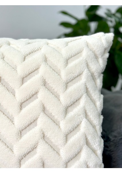 2'li Set Bohem Özel Tasarım Punch Panç Desen Ekru Dekoratif Kırlent Kılıfı Sarmaşık 45X45 cm
