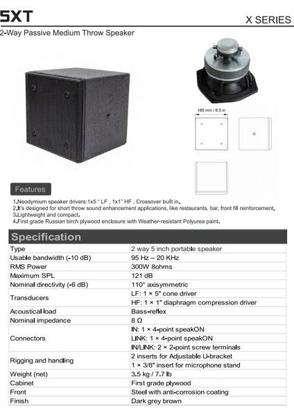 X5 Inç 300 Watt Asılabılır Portatif Hoperlor (Professonal)