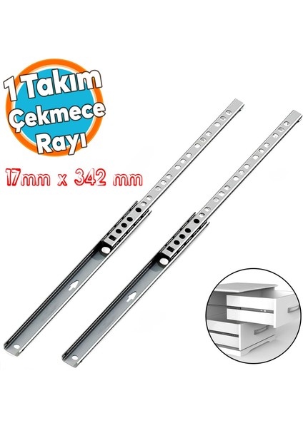 Teleskopik Ince Bilyeli Bilyalı Dolap Çekmece Rayı Sürgüsü Metal En 1.7 cm 17 mm Uzunluk 34.2 cm