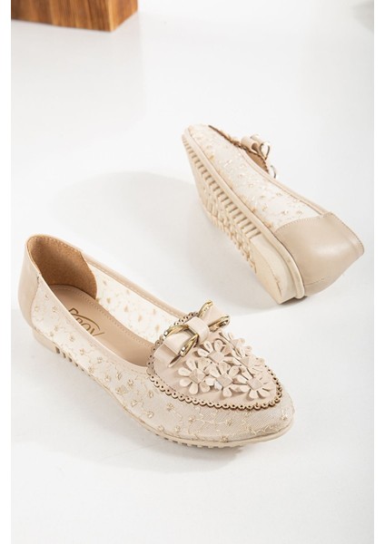 Kadın Yanları Tüllü Taş Detaylı Babet Ayakkabı Yeni Sezon indirimleri