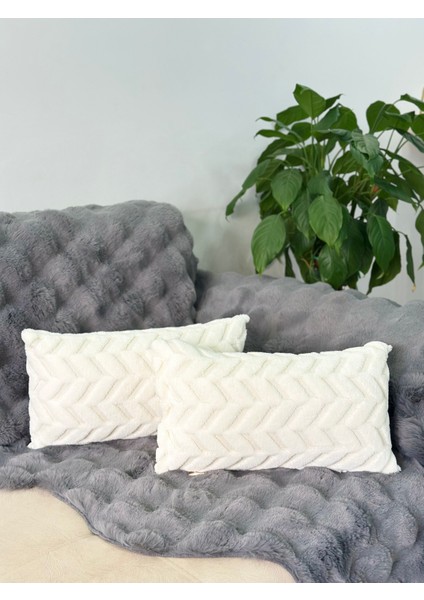 2'li Set Bohem Özel Tasarım Punch Panç Desen Ekru Dekoratif Kırlent Kılıfı Sarmaşık 28X50 cm