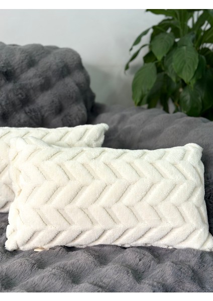 2'li Set Bohem Özel Tasarım Punch Panç Desen Ekru Dekoratif Kırlent Kılıfı Sarmaşık 28X50 cm