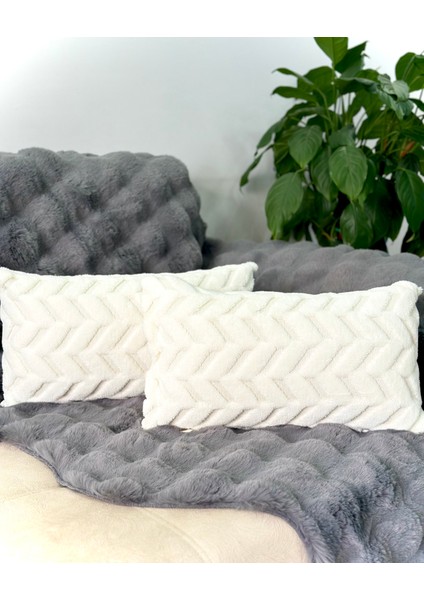 2'li Set Bohem Özel Tasarım Punch Panç Desen Ekru Dekoratif Kırlent Kılıfı Sarmaşık 28X50 cm