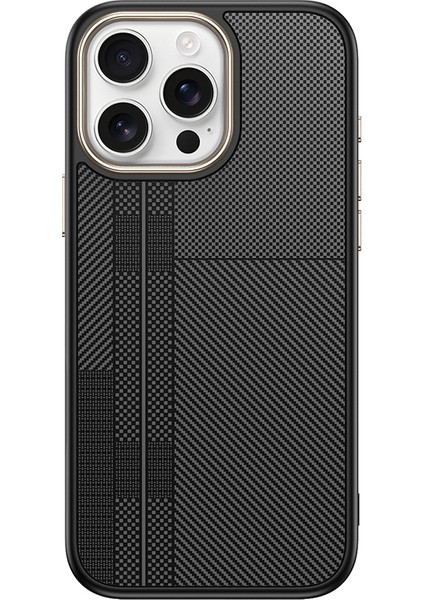 Apple iPhone 15 Pro Max Kılıf M-Safe Şarj Özellikli Karbon Fiber Görünümlü App Antina Kapak - Siyah
