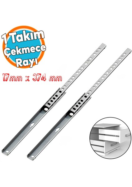 Teleskopik Ince Bilyeli Bilyalı Dolap Çekmece Rayı Sürgüsü Metal En 1.7 cm 17 mm Uzunluk 37.4 cm