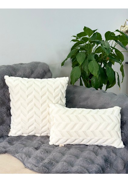 2'li Set Bohem Özel Tasarım Punch Panç Desen Ekru Dekoratif Kırlent Kılıfı Sarmaşık 28X50 cm