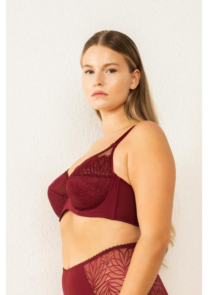 Kadın Dantelli Bordo Toparlayıcı Sütyen 6485