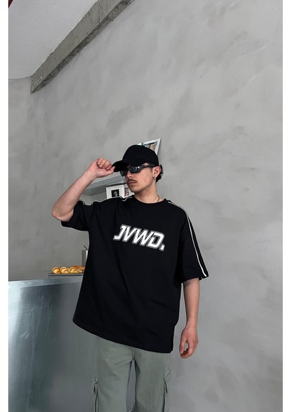 Unisex Oversize Siyah Jvwd Baskılı T-Shirt