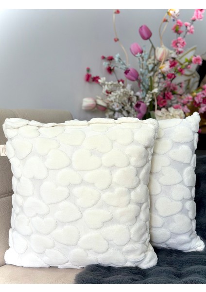 2'li Set Bohem Özel Tasarım Punch Panç Desen Ekru Dekoratif Kırlent Kılıfı Kalp 45X45 cm