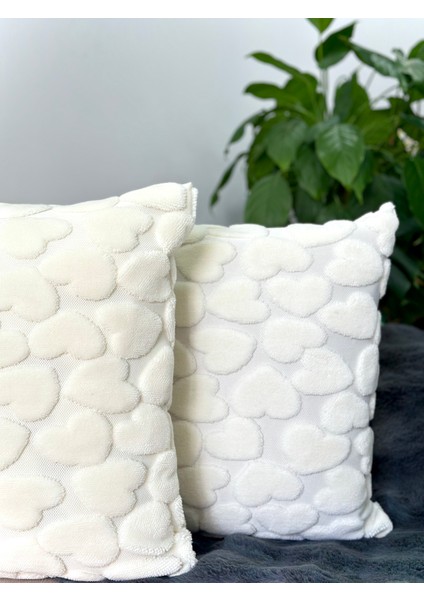 2'li Set Bohem Özel Tasarım Punch Panç Desen Ekru Dekoratif Kırlent Kılıfı Kalp 45X45 cm