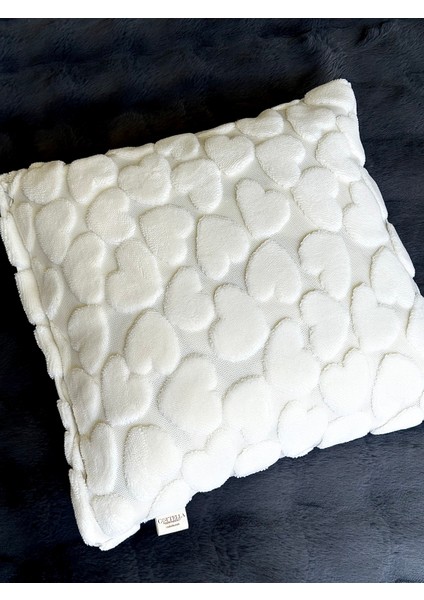 2'li Set Bohem Özel Tasarım Punch Panç Desen Ekru Dekoratif Kırlent Kılıfı Kalp 45X45 cm