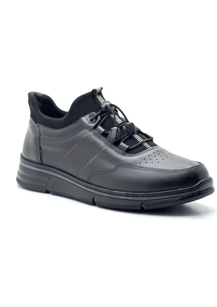 Erkek Hakiki Deri Siyah Streç Ayakkabı