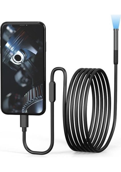 Ios-Iphone ve Android Uyumlu Yılan Endoskop Kamera Full Hd 10 mt Su Geçirmez Ledli Sert Kablo 8 mm