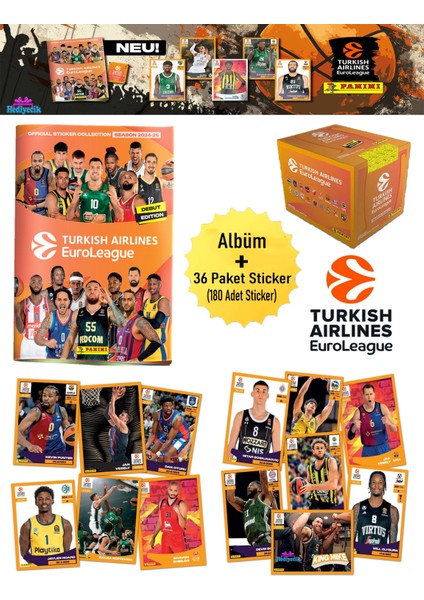 Turkish Airlines Euroleague 2025 Çıkartma Albümü Başlangıç Paketi Set 36 Paket (180ADET)