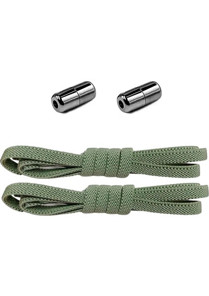 Ayarlanabilir 1 Çift Haki Yeşil Vidalı Kapsül Uçlu 6 Mm Lastik Pratik Bağcık