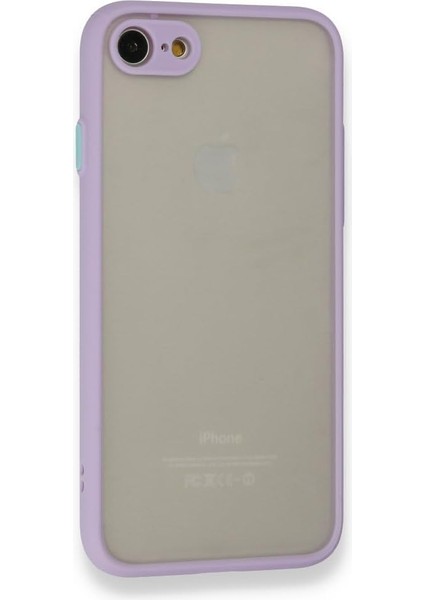 Apple iPhone 7/8 / Se 2020 ile Uyumlu Ürün Kenar Tuşları Renkli Kamera Korumalı Transparan Kılıf (Lila)