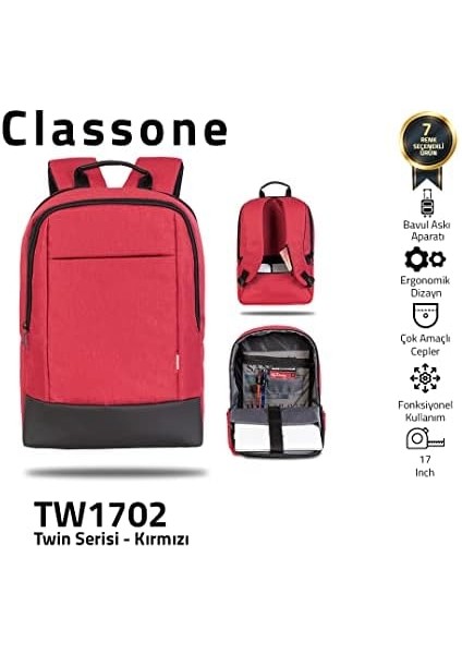 Metrashop BP-TW1702 Twin Color 17" Uyumlu Notebook Çantası, Kırmızı