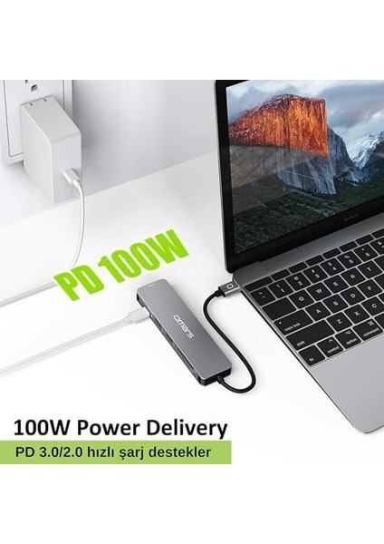 Metrashop 6 Port Type-C USB 3.1 Pd 4K HDMI Video Transferi Sd/tf Kart Uyumlu Hub Dönüştürücü Adaptör