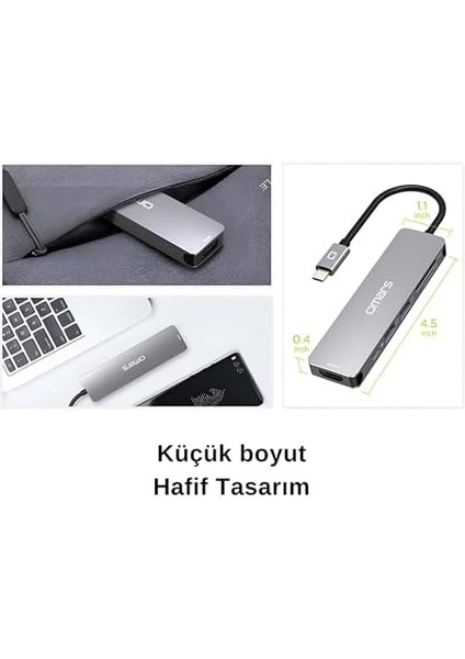 Metrashop 6 Port Type-C USB 3.1 Pd 4K HDMI Video Transferi Sd/tf Kart Uyumlu Hub Dönüştürücü Adaptör
