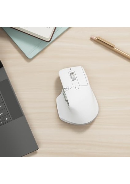 Metrashop Mx Master 3s Performans Kablosuz Mouse, 8.000 Dpı, Sessiz, Ergonomik, Ultra Hızlı Kaydırma, Çoklu Cihaz Özelliği, Bluetooth, Logi Bolt USB Alıcı, Beyaz modelleri