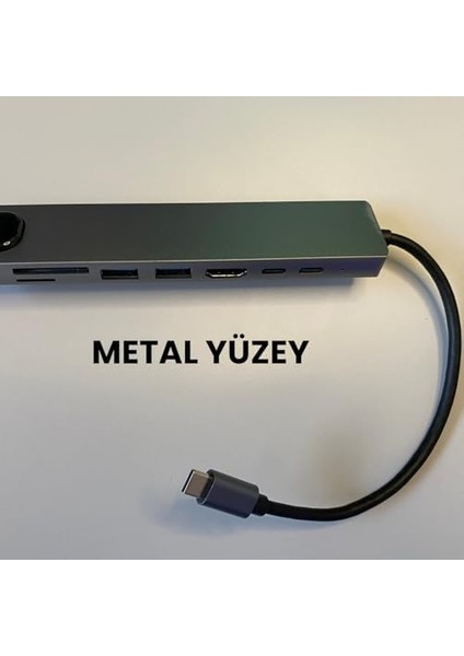 Metrashop Macbook Pro Air Için USB Type-C Hub Dönüştürücü 8 In 1 Çoklayıcı - Hdmı, 2 Adet USB 3.0, 2 Adet USB C, Sd/microsd, Ethernet - Çevirici 8li Port USB C Adaptör Bağlantı Noktası Ara Kablo